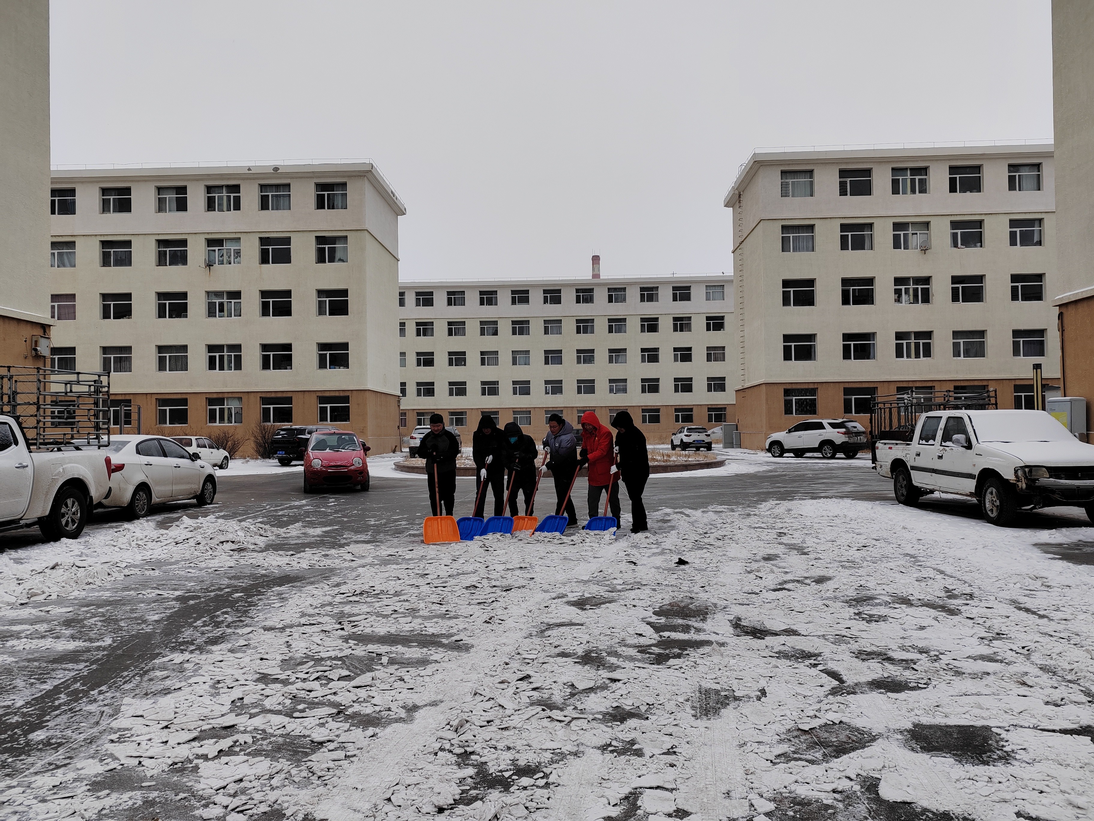 履行担当 践行初心 额盐公司清扫居民区积雪